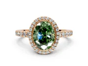 Halo Engagement Ring Setting for Fancy Green Oval Center with Inner Milgrain Border and Prong Head in Rose Gold