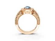 Milgrain Halo Engagement Ring Setting for Fancy Blue Pear-Shaped Center with Pave Band and Prong Head in Rose Gold