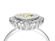Halo Engagement Ring Setting for Fancy Yellow Pear-Shaped Center with Milgrain Bezel Rim, Plain Band and Prong Head in Sterling Silver