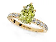 Solitaire Engagement Ring Setting for Fancy Yellow Pear-Shaped Center with Round Cut Pave Band and Prong Head in Yellow Gold