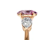 3 Stone Engagement Ring Setting for Fancy Pink Oval Center with Large Pear-Shaped Accents and Prong Head in Rose Gold