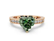 Solitaire Engagement Ring Setting for Fancy Green Heart-Shaped Center with Milgrain-Edged Pave Band and Prong Head in Rose Gold