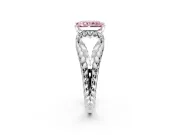 Halo Engagement Ring Setting for Fancy Pink Radiant Cut Center with Rope Twist Split Shank and Prong Head in Sterling Silver