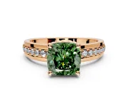 Solitaire Engagement Ring Setting for Fancy Green Cushion Cut Center with Raised Channel Band and Prong Head in Rose Gold