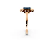 Cluster Halo Engagement Ring Setting for Fancy Blue Emerald Cut Center with Milgrain Bezel Accents and Prong Head in Rose Gold