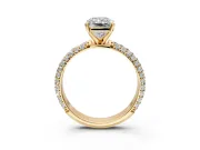 Solitaire Engagement Ring Setting for Radiant Cut Center with Domed Multi-Row Pave Band and Prong Head in Yellow Gold