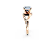 Solitaire Engagement Ring Setting for Fancy Blue Asscher Cut Center with Pave Bypass Swirl Band and Prong Head in Rose Gold