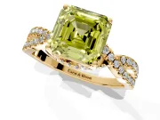 Solitaire Engagement Ring Setting for Fancy Yellow Asscher Cut Center with Narrow Twist Pave Band and Prong Head in Yellow Gold