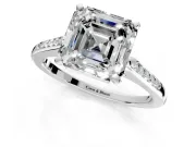 Solitaire Engagement Ring Setting for Asscher Cut Center with Channel Accents and Prong Head in Platinum