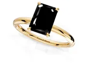 Hidden Halo Engagement Ring Setting for Fancy Black Emerald Cut Center with Thin Rounded Band and Prong Head in Yellow Gold
