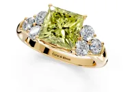 Cluster Engagement Ring Setting for Fancy Yellow Princess Cut Center with Round Cut Accent Frame and Prong Head in Yellow Gold
