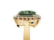 Starburst Halo Engagement Ring Setting for Fancy Green Radiant Cut Center with Flat Cathedral Band and Prong Head in Yellow Gold