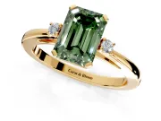 3 Stone Engagement Ring Setting for Fancy Green Emerald Cut Center with Low-Set Round Cut Accents and Prong Head in Yellow Gold