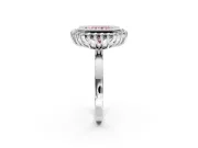 Halo Engagement Ring Setting for Fancy Pink Radiant Cut Center with Milgrain Bezel Rim, Plain Band and Prong Head in Platinum