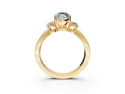 3 Stone Engagement Ring Setting for Fancy Blue Marquise Center with Pave Twist Band and Prong Head in Yellow Gold