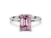 Minimalist Solitaire Engagement Ring Setting for Fancy Pink Emerald Cut Center with Thin Band and Prong Head in White Gold