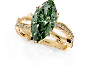 Solitaire Engagement Ring Setting for Fancy Green Marquise Center with Pave and Plain Crossover Band and Prong Head in Yellow Gold