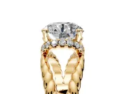 Halo Engagement Ring Setting for Round Cut Center with Rope Twist Split Shank and Prong Head in Yellow Gold