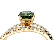 Solitaire Engagement Ring Setting for Fancy Green Emerald Cut Center with Woven 3-Strand Pave Band and Prong Head in Yellow Gold