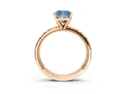 Solitaire Engagement Ring Setting for Fancy Blue Cushion Cut Center with XO Engraved Band and Prong Head in Rose Gold