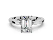 Solitaire Engagement Ring Setting for Emerald Cut Center with Flat-Sided Plain Band and Prong Head in Sterling Silver