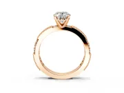 Solitaire Engagement Ring Setting for Oval Center with Milgrain-Edged Pave Band and Prong Head in Rose Gold