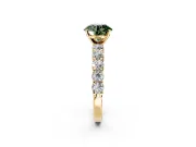 Shared-Prong Engagement Ring Setting for Fancy Green Round Cut Center with Graduated Accents and Prong Head in Yellow Gold