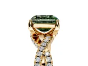Solitaire Engagement Ring Setting for Fancy Green Asscher Cut Center with Narrow Twist Pave Band and Prong Head in Yellow Gold