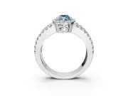 Halo Engagement Ring Setting for Fancy Blue Marquise Center with Wide-Open Pave Split Shank and Prong Head in Sterling Silver