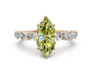 Shared-Prong Engagement Ring Setting for Fancy Yellow Marquise Center with Graduated Accents and Prong Head in Rose Gold