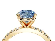 Solitaire Engagement Ring Setting for Fancy Blue Cushion Cut Center with Fine Pave Band and Claw Prong Head in Yellow Gold