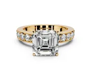 Solitaire Engagement Ring Setting for Asscher Cut Center with Channel-Set Accents and Prong Head in Yellow Gold