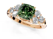 Cluster Engagement Ring Setting for Fancy Green Cushion Cut Center with Round Cut Accent Frame and Prong Head in Rose Gold