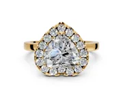 Halo Engagement Ring Setting for Heart-Shaped Center with Thin Plain Band and Prong Head in Yellow Gold