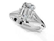 Solitaire Engagement Ring Setting for Emerald Cut Center with Milgrain Cathedral Band and Prong Head in Platinum