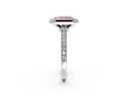 Halo Engagement Ring Setting for Fancy Pink Radiant Cut Center with Milgrain Pave Band and Bezel Head in Platinum