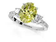 3 Stone Engagement Ring Setting for Fancy Yellow Oval Center with Round Cut Side Accents and Prong Head in Sterling Silver