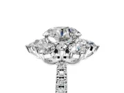 Floral Halo Engagement Ring Setting for Round Cut Center with Pave Accents and Prong Head in White Gold