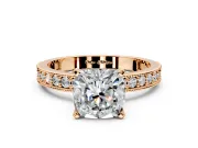 Milgrain Pave Engagement Ring Setting for Cushion Cut Center with Accent Band and Prong Head in Rose Gold