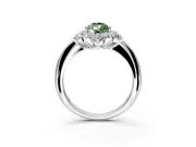 Small-Accent Cluster Halo Engagement Ring Setting for Fancy Green Pear-Shaped Center with Plain Band and Prong Head in White Gold