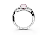 Cluster Engagement Ring Setting for Fancy Pink Asscher Cut Center with Round Cut Accent Frame and Prong Head in Sterling Silver