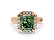 Halo Engagement Ring Setting for Fancy Green Radiant Cut Center with Square Band and Prong Head in Rose Gold