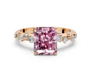 Cluster Engagement Ring Setting for Fancy Pink Radiant Cut Center with Round Cut Accent Band and Prong Head in Rose Gold