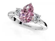 3 Stone Engagement Ring Setting for Fancy Pink Pear-Shaped Center with Wide Plain Band and Prong Head in Sterling Silver