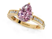 Solitaire Engagement Ring Setting for Fancy Pink Pear-Shaped Center with Milgrain-Edged Pave Band and Prong Head in Yellow Gold