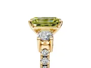 3 Stone Engagement Ring Setting for Fancy Yellow Emerald Cut Center with Round Cut Side Accents and Prong Head in Yellow Gold