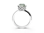 Floral Halo Engagement Ring Setting for Fancy Green Asscher Cut Center with Pave Band and Prong Head in White Gold