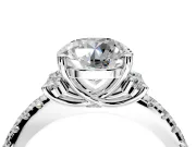 Paired Accent Engagement Ring Setting for Round Cut Center with Pave Band and Prong Head in Sterling Silver