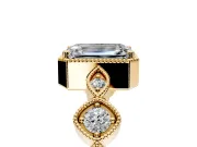 Vintage Station Engagement Ring Setting for Emerald Cut Center with Accents and Prong Head in Yellow Gold