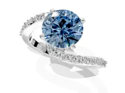 Solitaire Engagement Ring Setting for Fancy Blue Round Cut Center with Pave Bypass Swirl Band and Prong Head in Sterling Silver